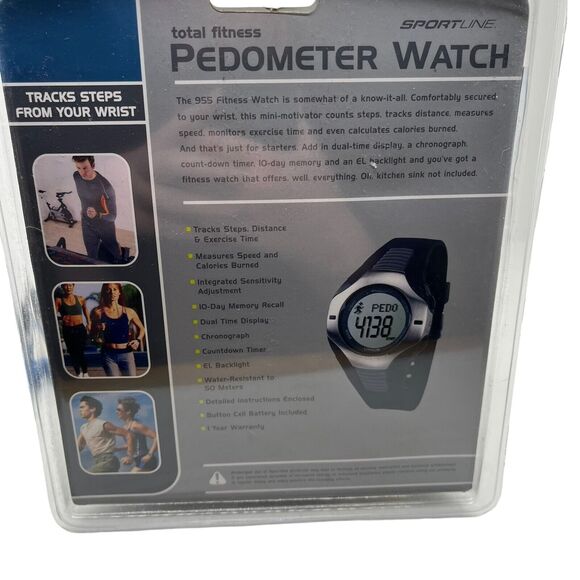 Pedometer Watch Sportline Total Fitness New Sealed 955 Unisex Men Women Vintage - Picture 7 of 14